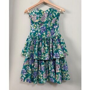 Vintage Laura Ashley Floral Strapless Sweetheart Neckline Tiered Corset Dress 6